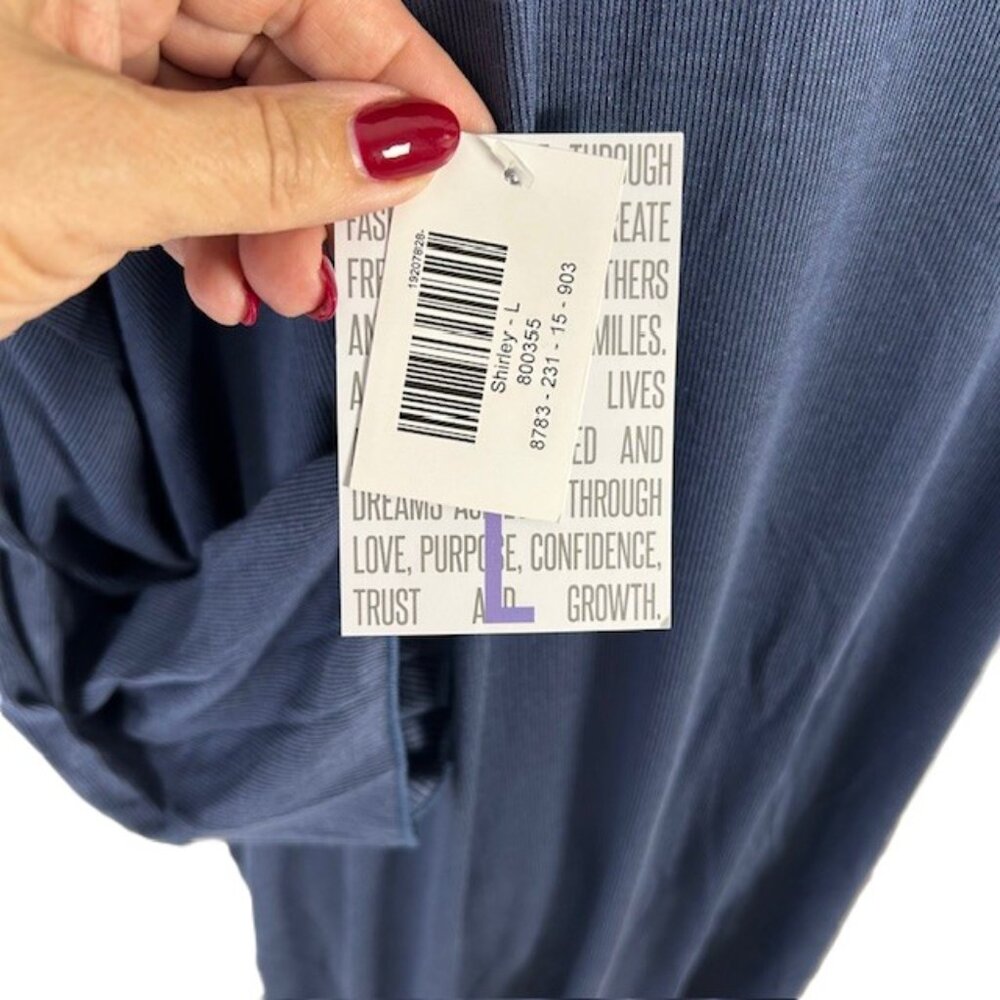 LuLaRoe Shirley Open Front Ribbed Kimono Size Large Cardigan Solid Blue - Picture 3 of 5